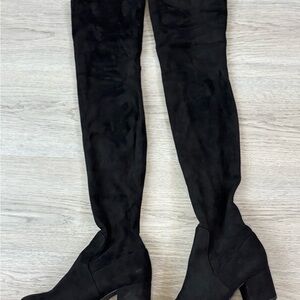 Pre-Owned Steve Madden Women Isaac Over the Knee Boots Black Faux Suede Size 6.5